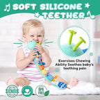 Baby Toys 0 to 12 Months, Musical Stuffed Animal Activity Soft Toy with Multi-Sensory Crinkle, Rattle and Textures, Infant Tummy Time Toys for Newborn Boys Girls, Caterpillar, Blue