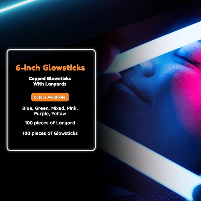 Glow Fever Glow in The Dark Sticks - 100 ct 6" Glow Sticks Bulk Party Pack with End Caps & Lanyards - Glow Party Favors for Concert, Festival, & Wedding Neon Light Sticks by Party Dragon, Yellow