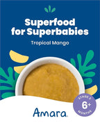 Amara Organic Baby Food - Stage 2 - Tropical Mango - Baby Cereal to Mix With Breastmilk, Water or Baby Formula - Shelf Stable Baby Food Pouches Made from Organic Fruit - 14 Pouches, 3.5oz Per Serving