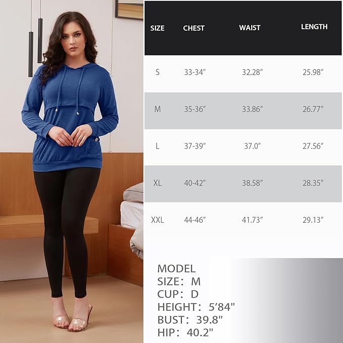 GINKANA Women's Nursing Hoodie Sweatshirt Long Sleeves Breastfeeding Maternity Tops Casual Clothes