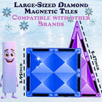 Little Pi 102pcs Frozen Princess Castle Magnetic Tiles Building Blocks - 3D Diamond Blocks, STEM Educational Toddler Toys for Pretend Play, 4 Year Old Girl Birthday Gifts Kids Ages 3 5 6 7 8 - Blue