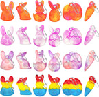 48 Pack Easter Pop dget Toys Keychain Basket Stuffers Eggs Bunny Carrot 4 Colors Push Bubble Sensory Squeeze Popper Stress Relief Party Favor Gifts for Kids