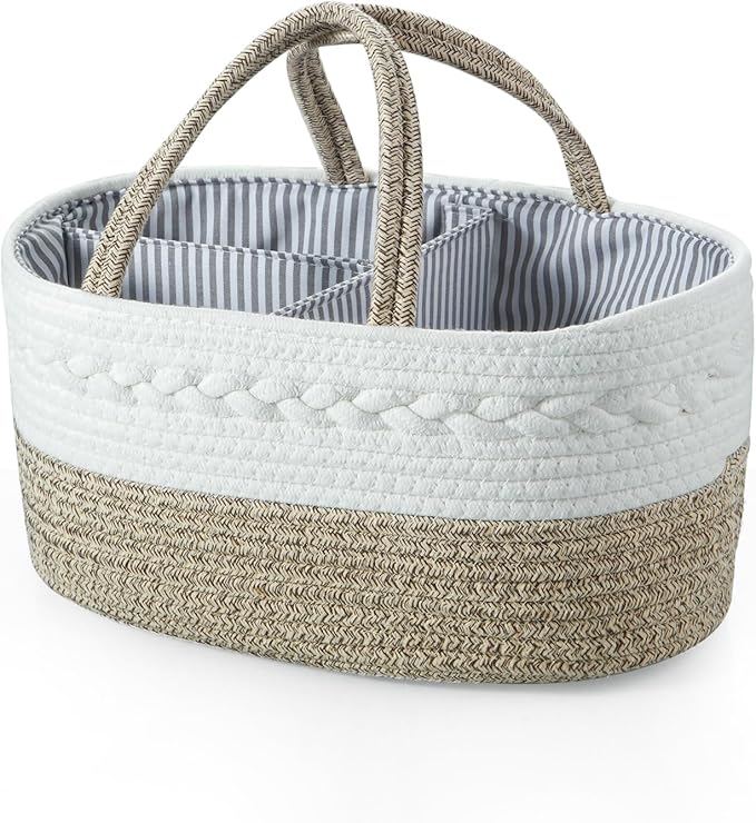 PandaEar Baby Diaper Caddy Organizer, Portable Nursery Storage Basket Cotton Rope Diaper Caddy for Baby Shower Gifts Newborn Infants -Brown