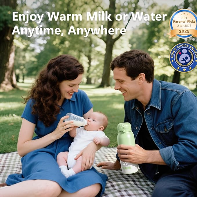 Portable Bottle Warmer, Large 12oz Capacity with Dual Heating Modes for Breast Milk & Water, Smart Temperature Control, Long Battery Life, Bottle Warmer for Outdoor, Airplane & Car Travel, Green