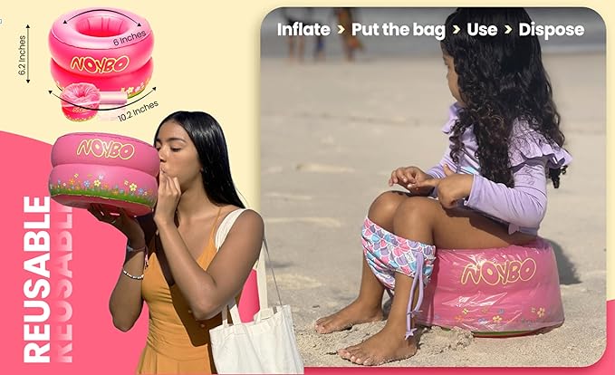 Travel Potty Seat for Toddlers - Inflatable Portable Toilet Kids Chair, Foldable Compact Lightweight Potty for Camping Road Trips, Outdoor Car Travel, Holds 66 lbs and 20 Durable Disposable Bags