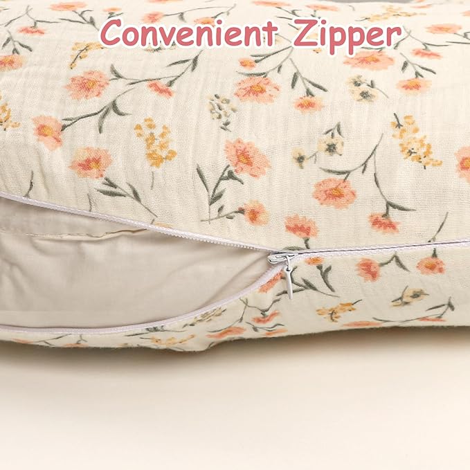 Hooyax Muslin Nursing Pillow Covers 2 Pack, Soft and Breathable Nursing Covers for Breastfeeding Pillows, Adorable Infant Feeding Pillow slipcover for Baby Boy and Girls (Pink Floral)