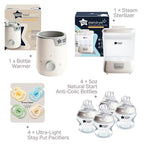 Tommee Tippee Ultimate Feeding Kit, Steridryer Electric Steam Sterilizer and Dryer, Easiwarm Baby Bottle Warmer, Ultra-Light StayPut Pacifier & 5oz Natural Start Anti Colic/Gas Baby Bottles