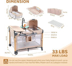 JOYMOR 7 in 1 Bedside Bassinet with Changing Table, All in One Nursery Center, Bedside Sleeper with Mattress, Sheet, Canopy, Storage Shelf (Beige)