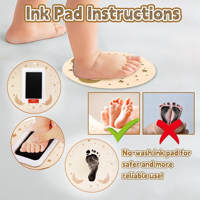 12PCS Baby Announcement Sign and Monthly Baby Milestone Set,Wooden Babys Monthly Milestone Classic Cursive Script, Hello World Newborn Sign with Ink Pad for Babys Photo Props