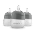 Nanobebe Flexy Silicone Baby Bottle, Anti-Colic, Natural Feel, Non-Collapsing Nipple, Non-Tip Stable Base, Easy to Clean 3-Pack, Gray, 5 oz