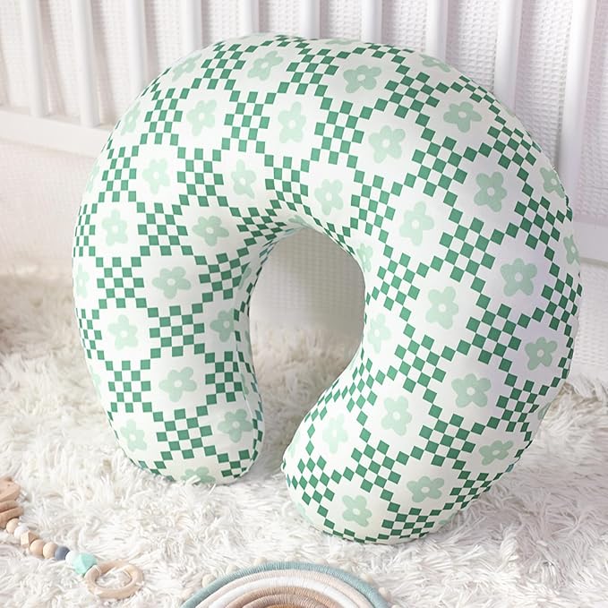 Pea Pod Minky Nursing Pillow Cover 2 Pack, Removable Nursing Cover for Breastfeeding Pillows, Soft and Comfortable Pillow Slipcover for Baby Girls Boys Newborn, Green& Checkered