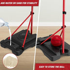 4 in 1 Kids Basketball Hoop and Tball Set for Toddlers 3-5, Adjustable Hanging Tee Ball Stand with Automatic Baseball Pitching Machine, Indoor Outdoor Sport Toys Birthday Gifts for Boys Girls