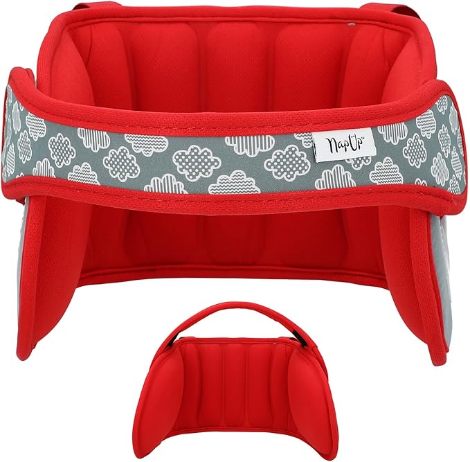 NAPUP Adjustable Carseat Head Support for Sleeping Kids & Toddlers - Safe, Comfortable & Breathable (Red)