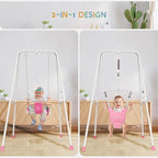 2 in 1 Baby Jumper with Toddler Swing, Baby Jumpers and Bouncers,Indoor Outdoor Toddler Swing Set（Pink）