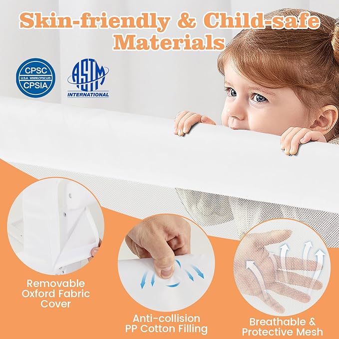 HONEY JOY Bed Rail for Toddlers, Extra Long, Foldable Portable Swing Down Safety Bed Guard Rail, Toddler Bed Rails for Crib, King Queen Full Twin Size Bed Mattress (White, 1 Pack, 47 Inch)