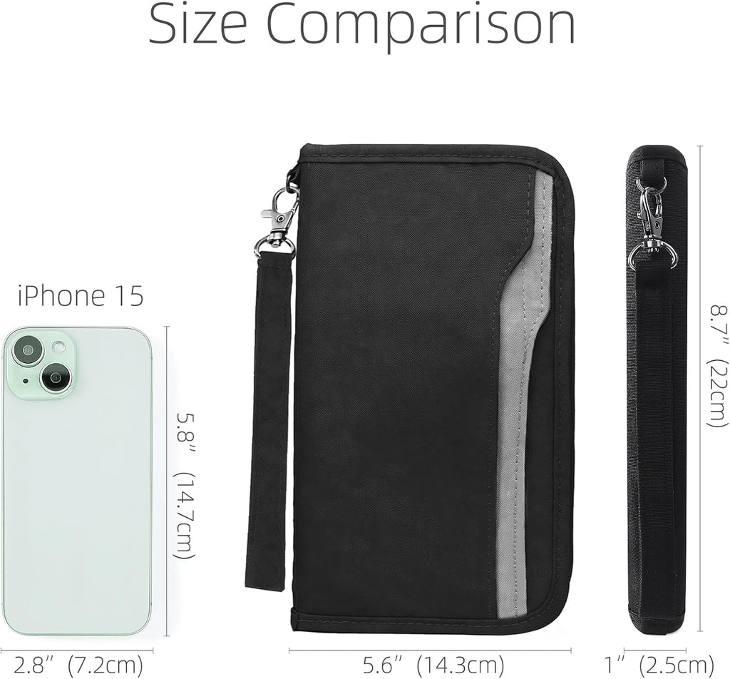 ZOPPEN Passport Holder Family RFID Passport Wallet, Passport Holder Women/Men, Travel Wallet Documents Organizer Zipper Case with Removable Wristlet Strap, Travel Essentials for Flying