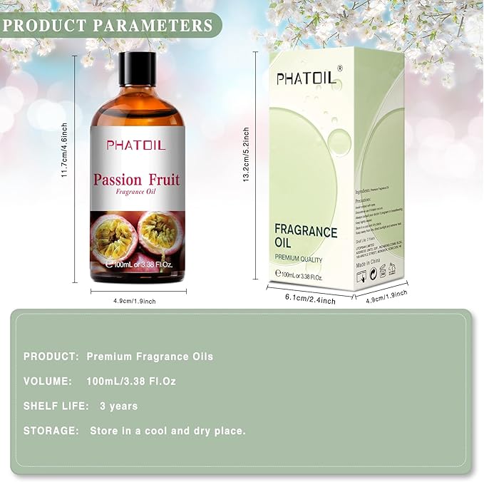 PHATOIL 3.38FL.OZ Passion Fruit Fragrance Oils for Aromatherapy, Essential Oils for Diffusers for Home, Perfect for Diffuser, Yoga, Skin Care, DIY Candle and Soap Making - 100ml