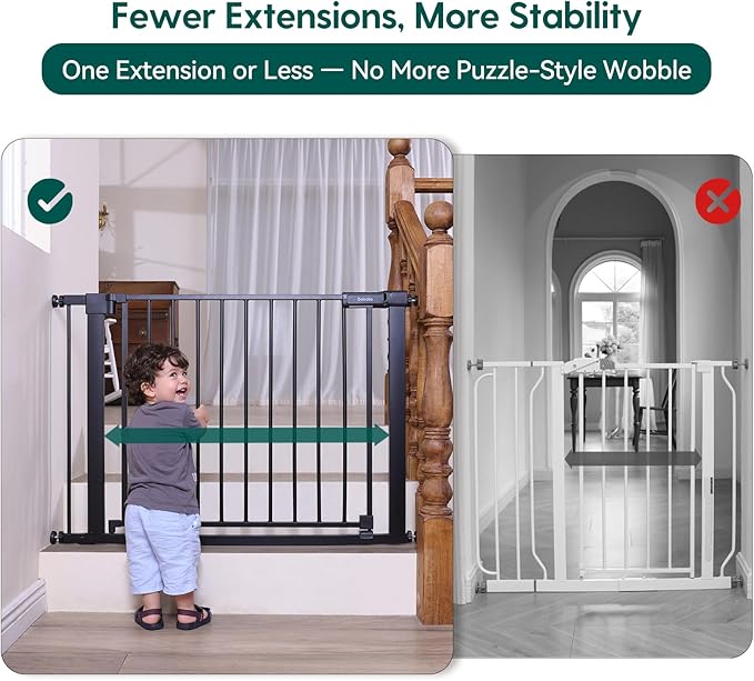 BABELIO Baby Gate for Doorways and Stairs, 26-31" Pet Gate with Wide Walk Thru Door and Lock Indicator, No Drill Pressure Mounted Safety Gate with Double Lock and Self-Closing, Black