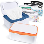 8Pcs Baby Wipes Dispenser, Reusable Baby Wipe Holder Box and Portable Wet Wipes Pouch, Refillable Wipes Pouch Case Container with Lid for Bathroom Baby Nursery Kitchen Office Travel (Blue+Orange)
