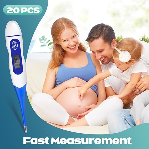 TrelaCo 20 Pcs Thermometer for Adults Digital Oral Thermometer for Fever Basal Body Fast Reading Flexible Tip for Underarm Rectal Mouth Temperature Measurement
