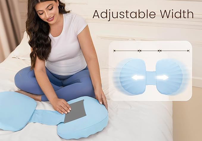 Pregnancy Pillow for Sleeping Memory Foam Pillow for Side Sleeper, Maternity Pillow Support for Back, Belly, HIPS for Pregnant Women, Portable and Adjustable Travel Wedge Pillows Cooling Blue