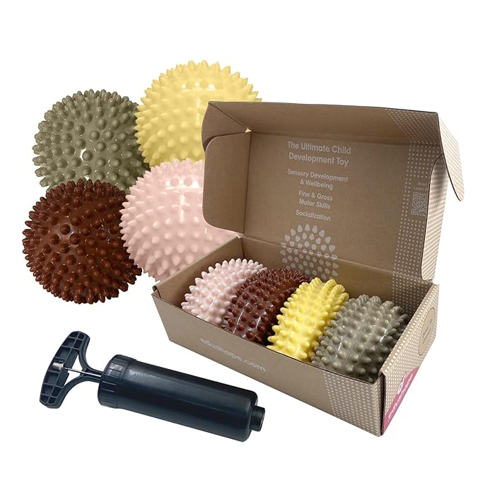 Edushape Original Sensory Ball for Baby - 4" Deflated with Pump - Boho Chic Color - Enhances Gross Motor Skills for Kids 6 Months & Up - Stocking Stuffer