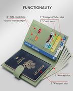 RFID Slim Passport Holder for Women, Compact Leather Passport Wallet with Card Holders SIM Slots,Zippered Coins Pocket and Cash Compartment Travel Passport Cover Case, Light Green