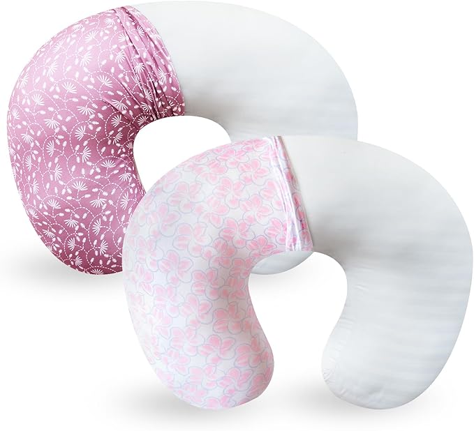 Nursing Pillow with 2 Piece Removable Ultra Soft&Stretchy Cover,Nursing Pillows for Breastfeeding,Tummy time and Baby Sitting Support,Leaves Pattern