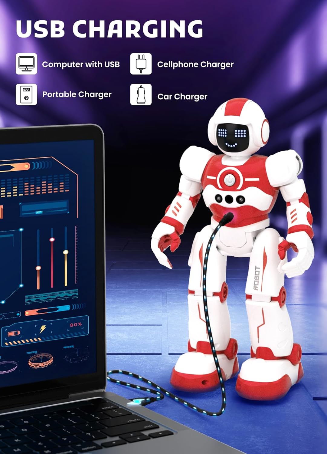 Robot Toys for Kids,Programmable Remote Control Smart Walking Dancing Robot Toy with Gesture & Sensing for Age 4 5 6 7 8 9 10 Year Old Boys for Birthday Present,Red
