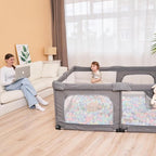 Foldable Baby Playpen with Gate, Extra Large Collapsible Play Yard for Babies & Toddlers, Portable Travel Play Pen with Fence, Safe Activity Center for Indoor & Outdoor Use (59"×71" Grey)