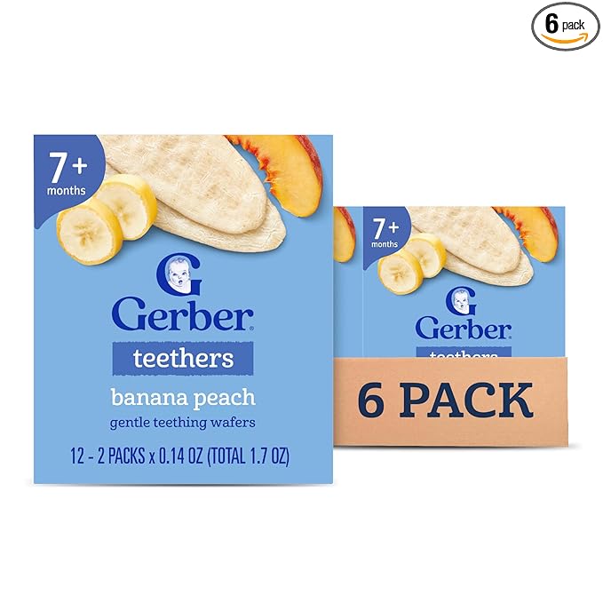 Gerber Teethers, Banana Peach Gentle Teething Wafers, Baby Teething Snacks, 6PK