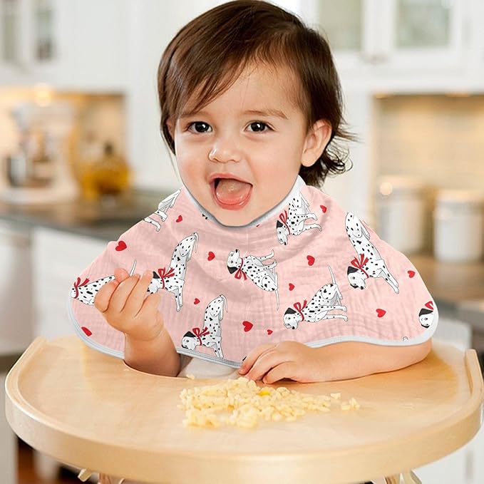 2 Pack Muslin Burp Cloths Cute Dogs Hearts Pink Cotton Baby Burp Cloths Ultra Absorbent Soft Thick Burping Cloth for Newborn Babies Boys Girls 22x11 Inch