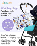 ALVABABY 3 Cloth Diaper Wet Dry Bags Waterproof Reusable with Two Zippered Pockets Travel Beach Pool Daycare Soiled Baby Items Yoga Gym Bag for Swimsuits or Wet Clothes Small Medium Large 3L-ZM28