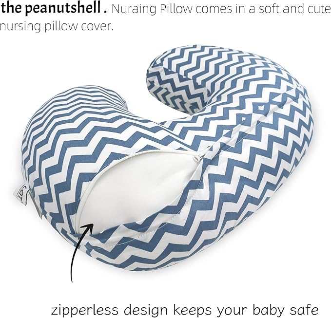 LAT Nursing Pillow for Breastfeeding,100% Cotton Removable Cover,Ergonomic Breast Feeding Pillows for Mom and Baby,Machine Washable(Blue Wave)