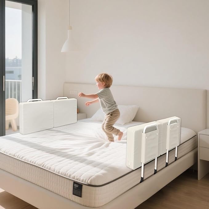Bed Rail for Toddlers, Adjustable Baby Bed Rail Guard for Twin and Full Size Beds, Bed Safety Rails for Children with Non-Slip Base, Removable Washable Cover, Easy Installation (4 Pack)