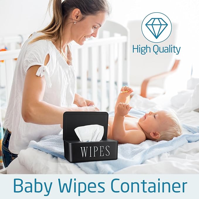 4 Pack Baby Wipes Dispenser Refillable Wipe Holder with Lid Toilet Wipes Container for Bathroom Tissue Paper Storage Box for Home Office (Black)