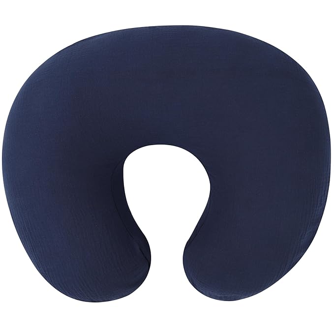 Onacosht Muslin Nursing Pillow Cover Soft 100% Cotton Feeding Pillow Slipcover Fits Standard Infant Nursing Pillow for Baby Boy and Girl, Navy Blue