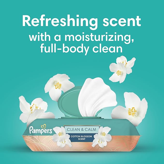 Pampers Wipes, Clean & Calm, Cotton Blossom Scent, 168 Wipes Total (3X Pop-Top Packs)