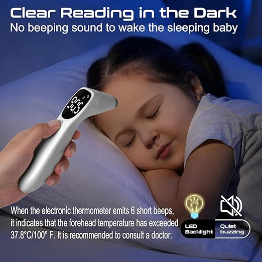 huangirl Touchless Thermometer, Digital Forehead Thermometer for Adults with Fever Alarm, Large LED Digits, 3-in-1 Non Contact Infrared Ear, Forehead & Touchless Thermometers