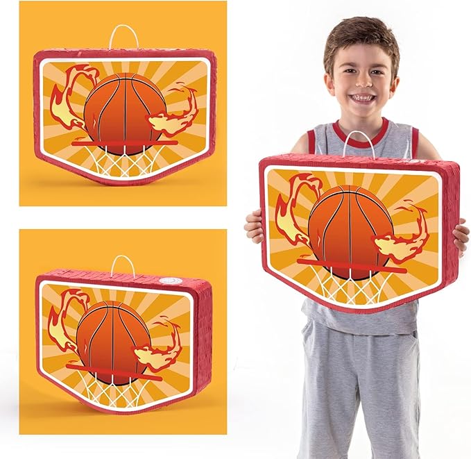 WERNNSAI Basketball Piñata - Basketball Party Supplies Piñata Bundle with Blindfold and Stick Sports Themed Party Supplies for Kids Carnival Events Basketball Party Decorations (15.8" x 11.8" x 3")