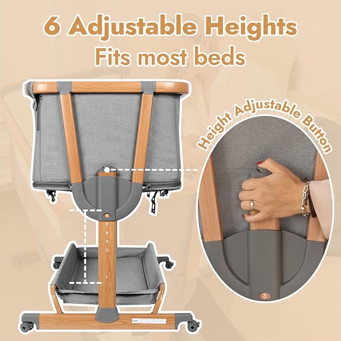 Papablic 4 in 1 Baby Bassinet, Bedside Bassinet for Baby, Adjustable Rocking Bassinet Bedside Sleeper with Soft Mattress & Storage Basket, Easy to Assemble