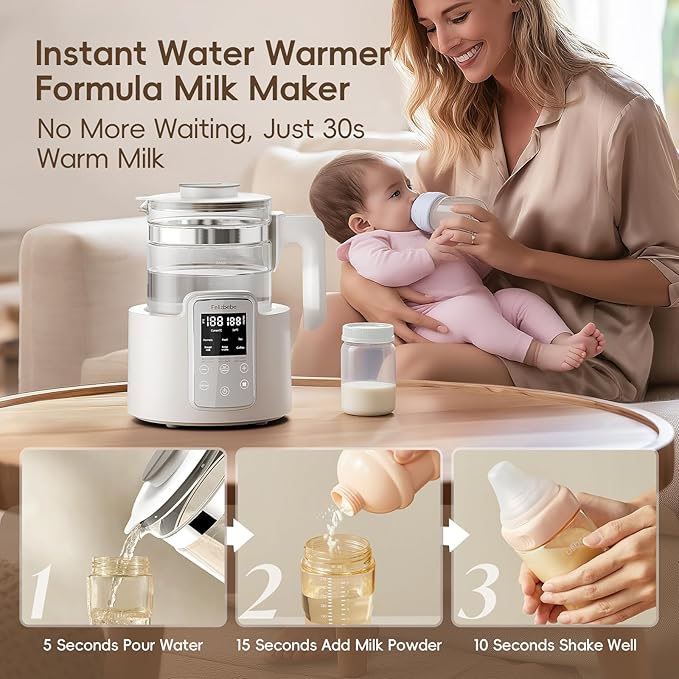 Instant Water Warmer, Baby Bottle Warmer with Faster Cooling Fan and LCD Display, Baby Milk Warmer, Electric Kettle with 6 Temperature Control Presets, Breastmilk Warmer, Boil Tea, Coffee
