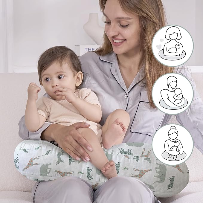 Little Grape Land Muslin Nursing Pillow, Soft 100% Cotton Breastfeeding Pillow with Breathable Removable Cover, Breast Feeding Pillows for Babies 0-12 Months with Protective Zipper Tropical Quest