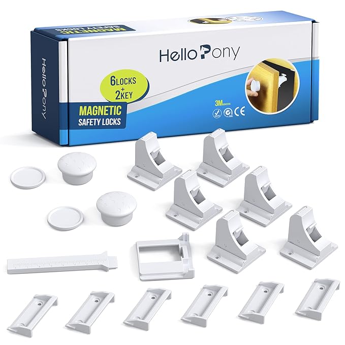 Upgraded Magnetic Cabinet Locks (6Locks and 2 Keys) Baby Proofing Cabinet Lock for Child Safety, No Drilling or Tools Needed