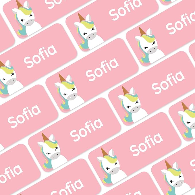 Personalized Name Labels for Kids (120) – Custom Waterproof & Durable Stickers for Clothing, Daycare, Office & School Supplies - Unicorns
