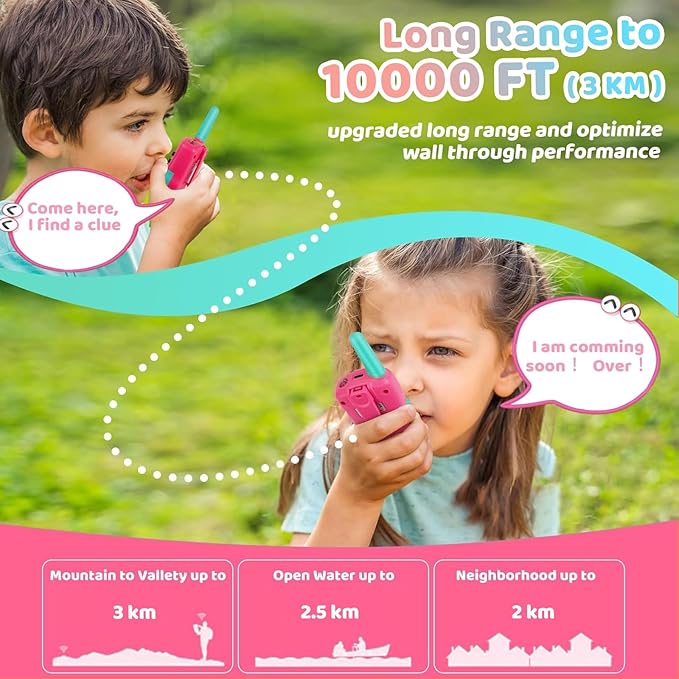 Walkie Talkies for Kids, 3 Miles Long Range 22 Channels 2 Way Rechargeable Kids Walkie Talkie with Flashlight for Camping Hiking Indoor Outdoor Toy 3 4 5 6-12 Boy Girl Birthday Gifts 2 Packs