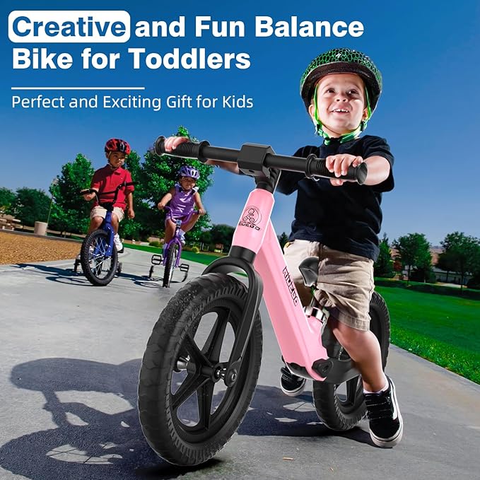 Ridego 12 or 14 Inch Balance Bike for Kids 2-6 Year Old,Lightweight Kids Bike with Adjustable Seat, Push Bicycle with Air Rubber Tires，Ride-on Toys Birthday Gift
