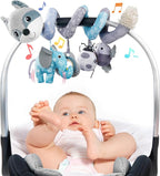 Jollybaby Baby Car Seat Stroller Toys, Plush Activity Hanging Spiral Activity Pram Crib with Music Box, Rattles, Squeaker for Babies Infant Boys Girls(Grey Fox)