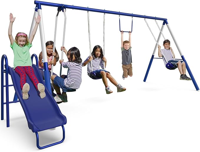 Sportspower Arcadia Swing Set - Outdoor Heavy-Duty Metal Playset for Kids with Slide