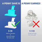 FireAnt 100 Saline Packets and 16 Pack Silicone Saline Pods Refills Set, Compatible with Navage Nasal Care — Includes 100 Count Salt Packets Sinus Rinse + 16 Reusable Salt Pads in White & Blue